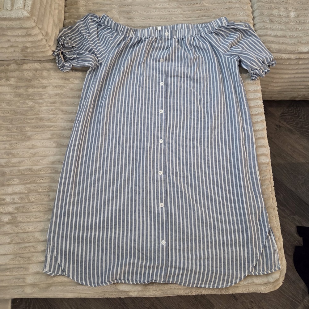 Angela Plus Dress XL Blue White Stripe Off Shoulder Button Front Casual Summer